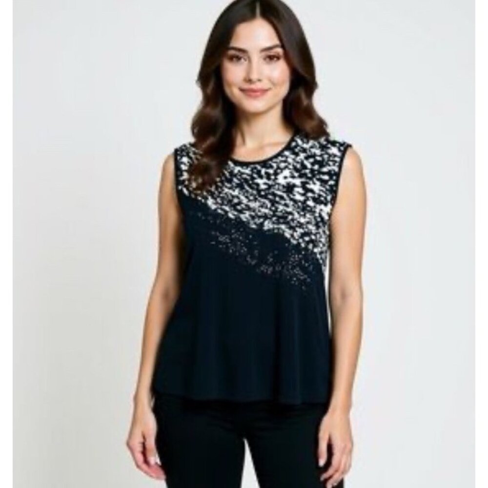Stizzoli Sleeveless Women's Black and White Studded IT 54 (18/2XL) Knit Top